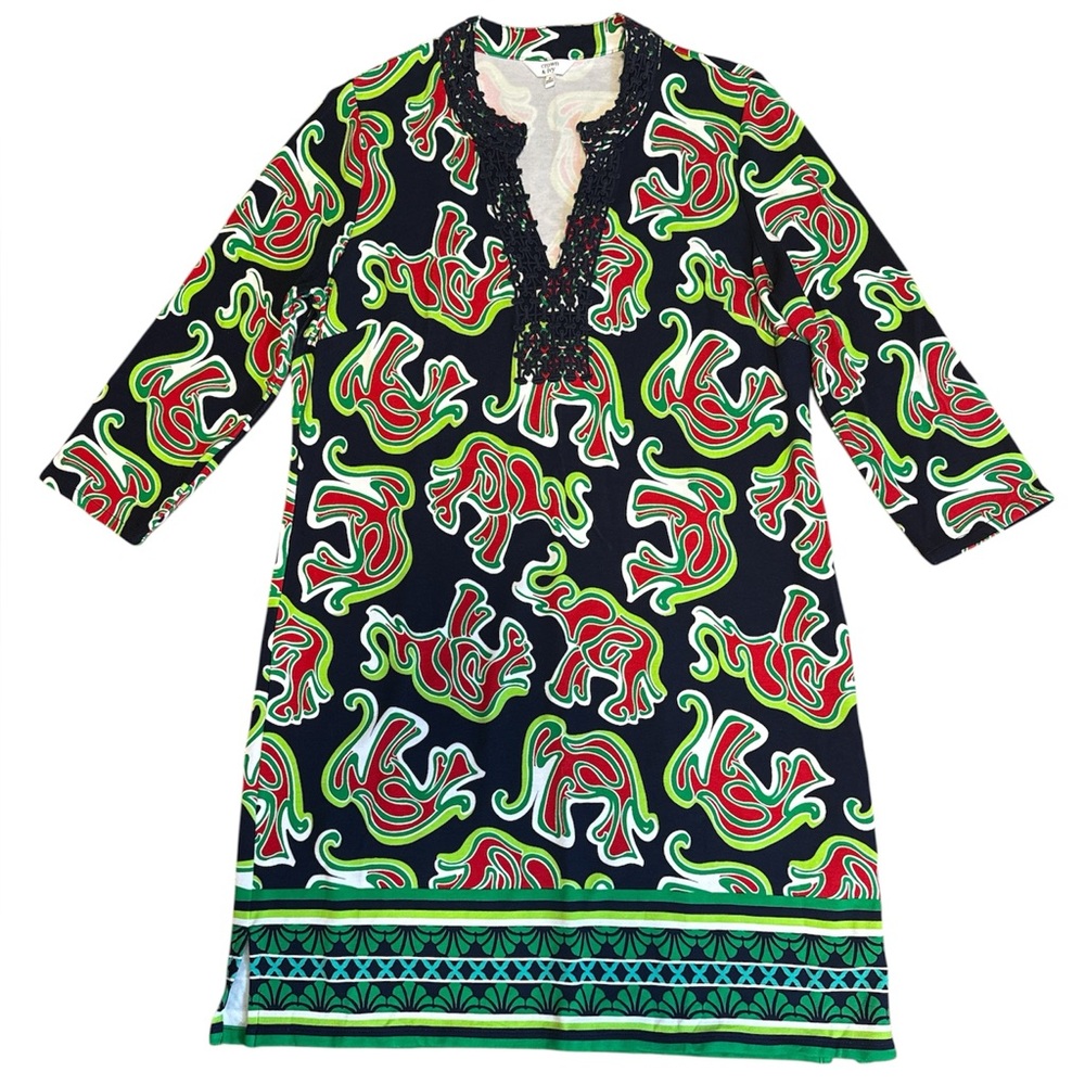 crown & ivy Cropped Sleeve Elephant Print Dress Small
